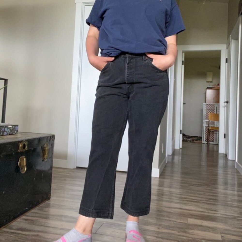 Vintage 90s Orange Tab Levis Straight Leg Black Hi Rise Cropped Denim